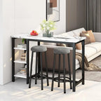 Ensemble de table de bar Grondin moderne contemporain 3 pièces en faux marbre avec 2 tabourets rembourrés et étagères de rangement supplémentaires