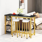 Ensemble de table de bar Grondin moderne contemporain 3 pièces en faux marbre avec 2 tabourets rembourrés et étagères de rangement supplémentaires