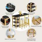 Ensemble de table de bar Grondin moderne contemporain 3 pièces en faux marbre avec 2 tabourets rembourrés et étagères de rangement supplémentaires