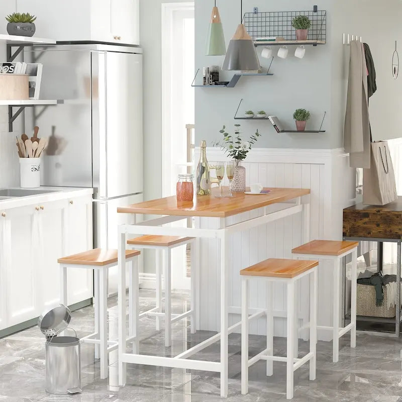 Ensemble de salle à manger pour 4 personnes, tables de cuisine et de salle à manger industrielles avec 4 tabourets carrés, ensemble de table de bar hauteur comptoir