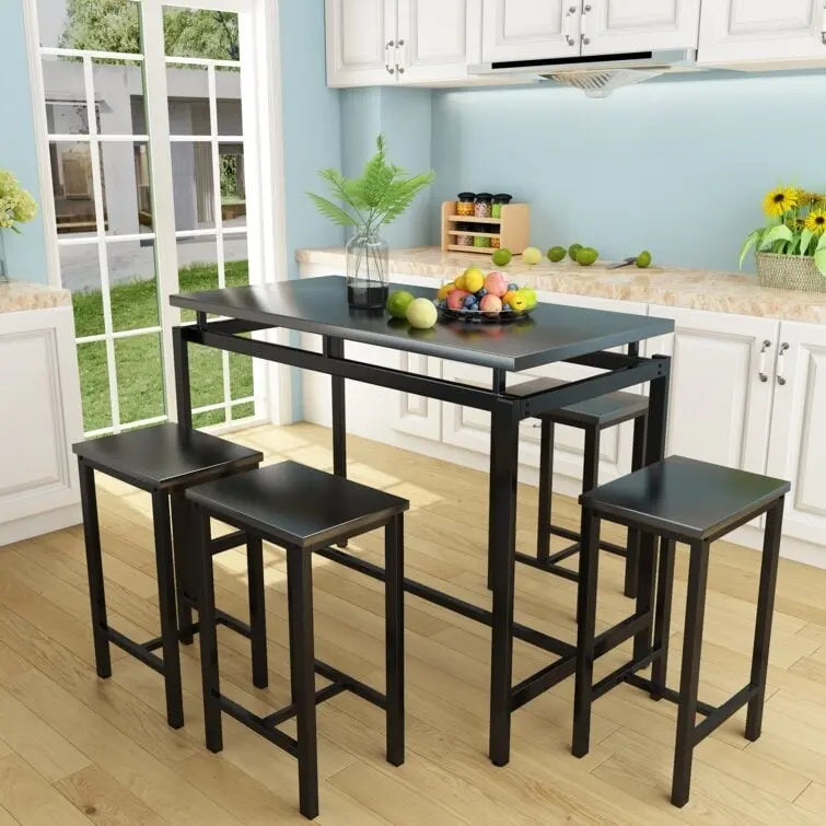 Ensemble de salle à manger pour 4 personnes, tables de cuisine et de salle à manger industrielles avec 4 tabourets carrés, ensemble de table de bar hauteur comptoir
