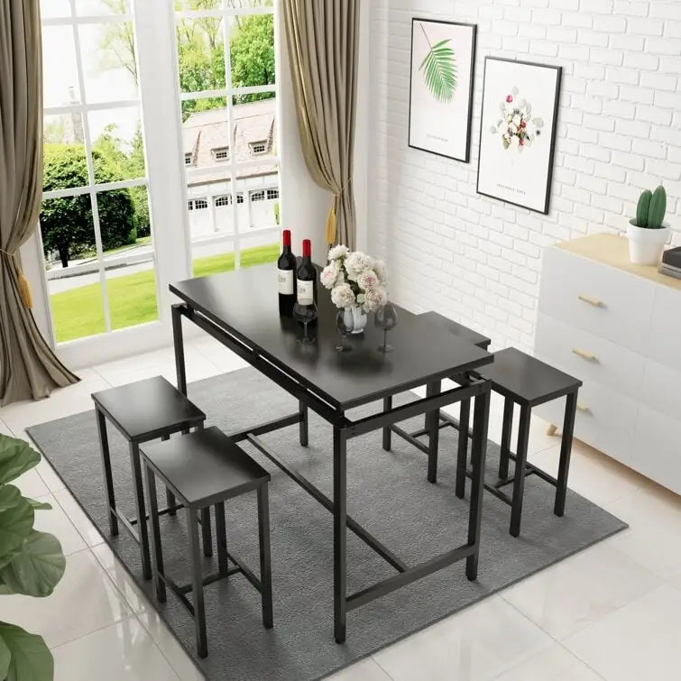Ensemble de salle à manger pour 4 personnes, tables de cuisine et de salle à manger industrielles avec 4 tabourets carrés, ensemble de table de bar hauteur comptoir