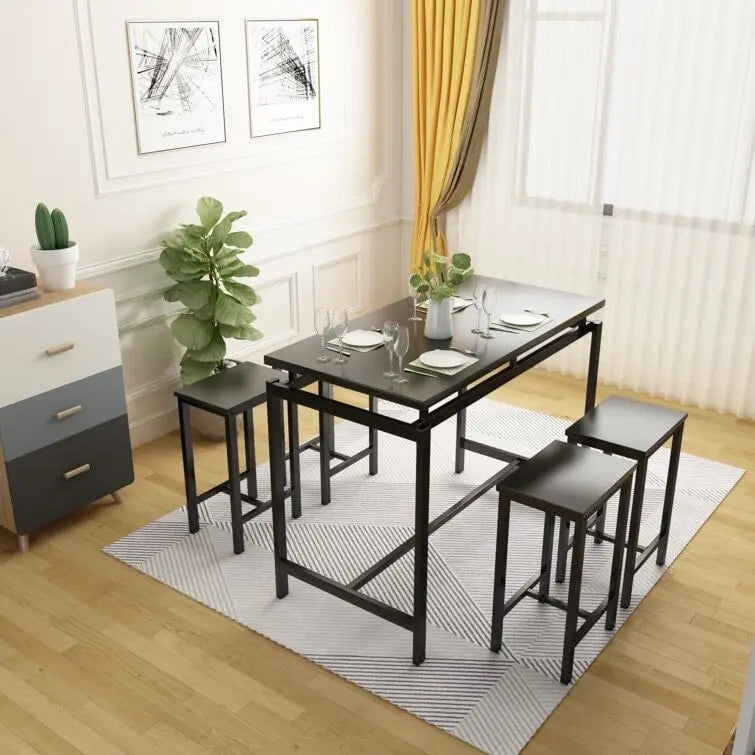 Ensemble de salle à manger pour 4 personnes, tables de cuisine et de salle à manger industrielles avec 4 tabourets carrés, ensemble de table de bar hauteur comptoir