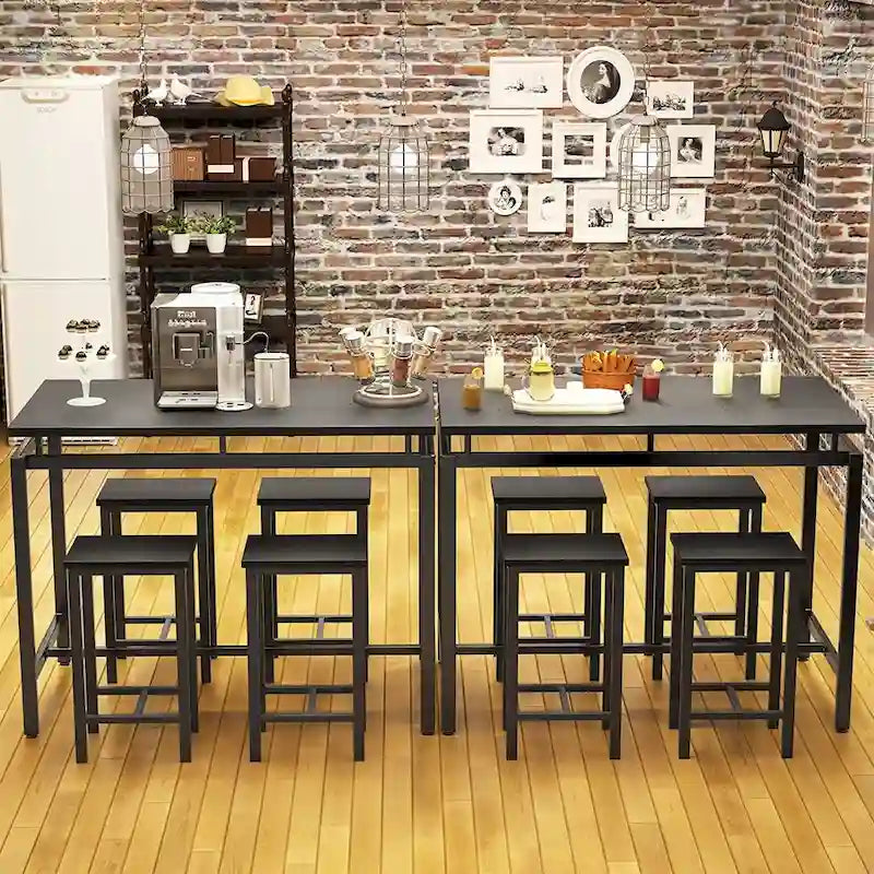 Ensemble de salle à manger pour 4 personnes, tables de cuisine et de salle à manger industrielles avec 4 tabourets carrés, ensemble de table de bar hauteur comptoir