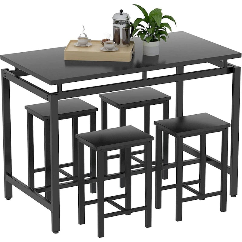 Ensemble de salle à manger pour 4 personnes, tables de cuisine et de salle à manger industrielles avec 4 tabourets carrés, ensemble de table de bar hauteur comptoir