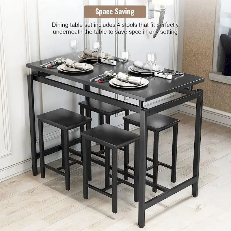 Ensemble de salle à manger pour 4 personnes, tables de cuisine et de salle à manger industrielles avec 4 tabourets carrés, ensemble de table de bar hauteur comptoir
