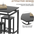Ensemble de salle à manger pour 4 personnes, tables de cuisine et de salle à manger industrielles avec 4 tabourets carrés, ensemble de table de bar hauteur comptoir