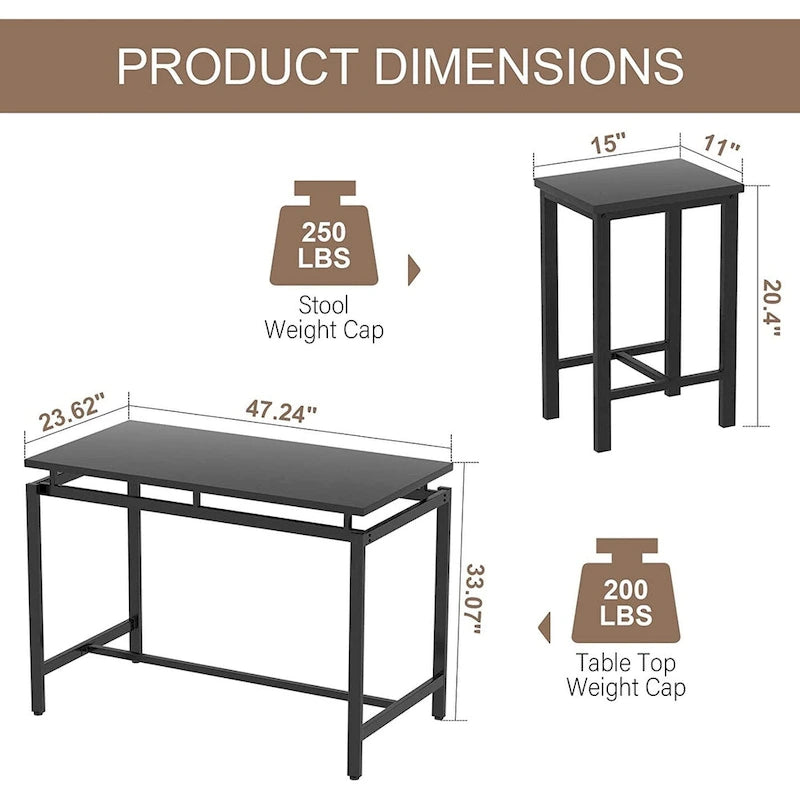 Ensemble de salle à manger pour 4 personnes, tables de cuisine et de salle à manger industrielles avec 4 tabourets carrés, ensemble de table de bar hauteur comptoir