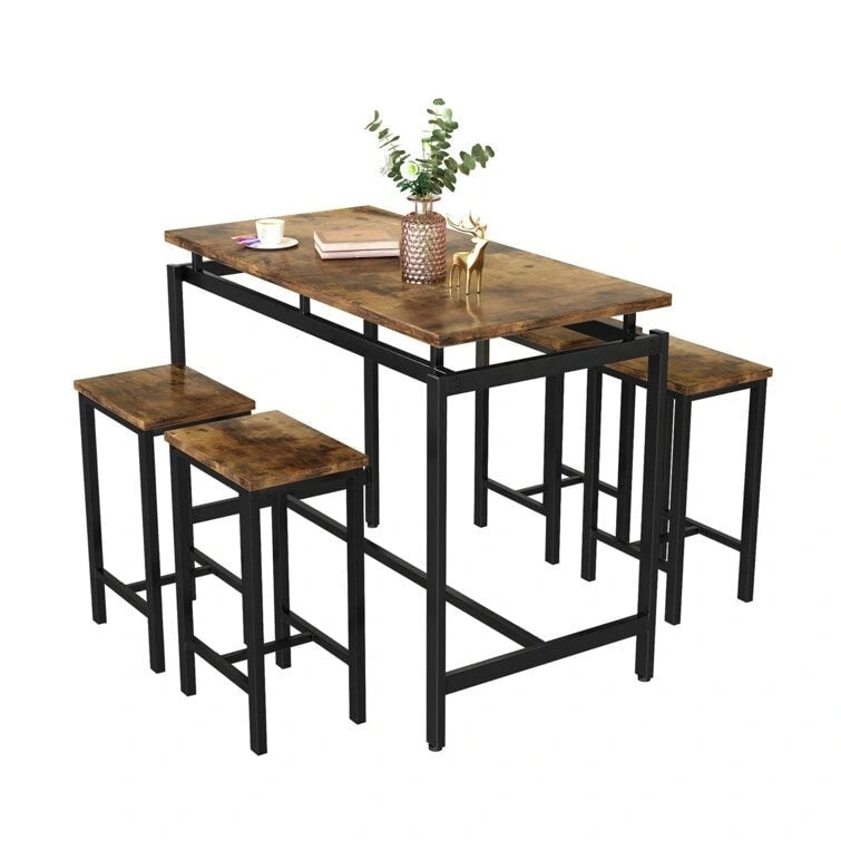 Ensemble de salle à manger pour 4 personnes, tables de cuisine et de salle à manger industrielles avec 4 tabourets carrés, ensemble de table de bar hauteur comptoir