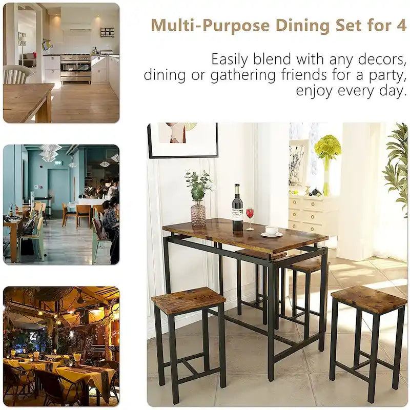 Ensemble de salle à manger pour 4 personnes, tables de cuisine et de salle à manger industrielles avec 4 tabourets carrés, ensemble de table de bar hauteur comptoir