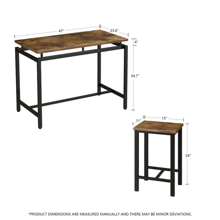 Ensemble de salle à manger pour 4 personnes, tables de cuisine et de salle à manger industrielles avec 4 tabourets carrés, ensemble de table de bar hauteur comptoir