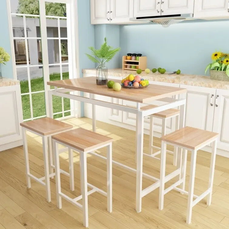 Ensemble de salle à manger pour 4 personnes, tables de cuisine et de salle à manger industrielles avec 4 tabourets carrés, ensemble de table de bar hauteur comptoir