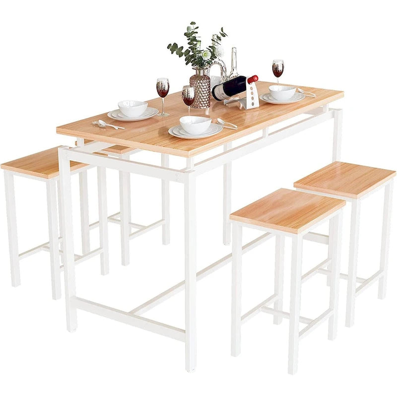 Ensemble de salle à manger pour 4 personnes, tables de cuisine et de salle à manger industrielles avec 4 tabourets carrés, ensemble de table de bar hauteur comptoir
