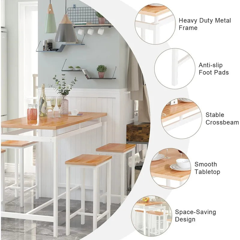 Ensemble de salle à manger pour 4 personnes, tables de cuisine et de salle à manger industrielles avec 4 tabourets carrés, ensemble de table de bar hauteur comptoir