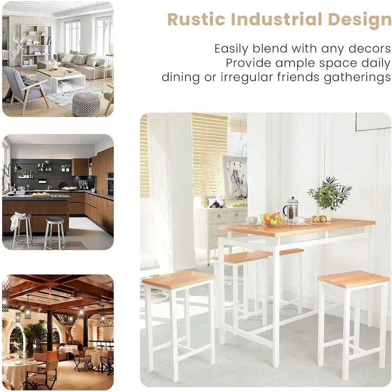 Ensemble de salle à manger pour 4 personnes, tables de cuisine et de salle à manger industrielles avec 4 tabourets carrés, ensemble de table de bar hauteur comptoir
