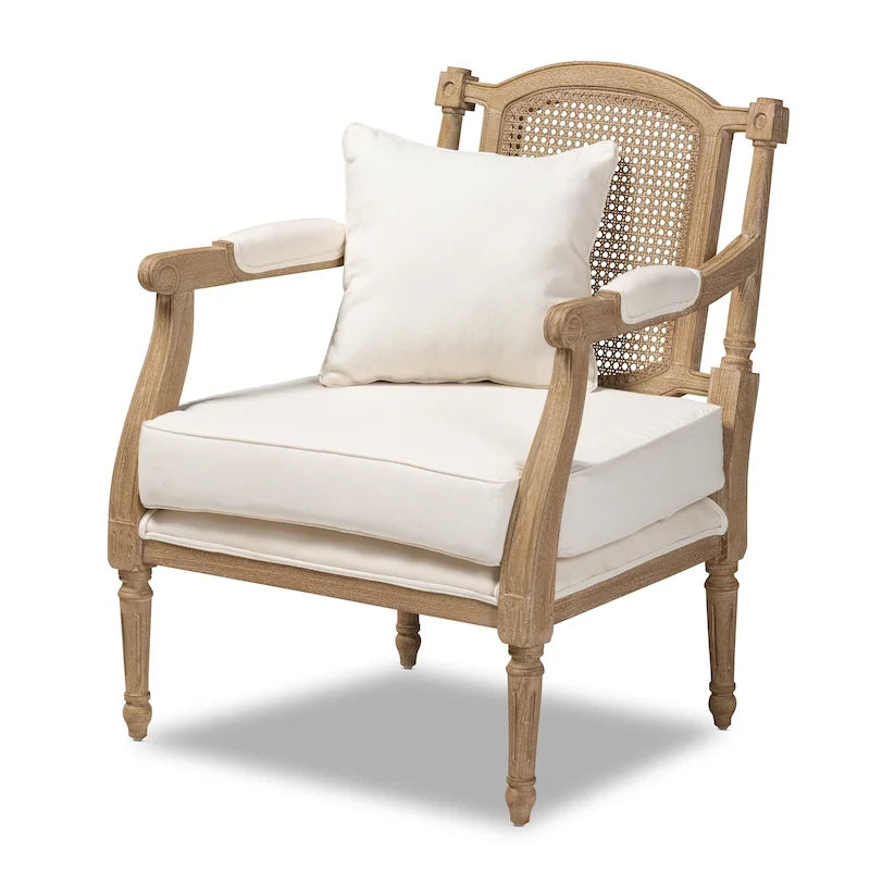Fauteuil en bois rembourré en tissu de style provincial français Clemence