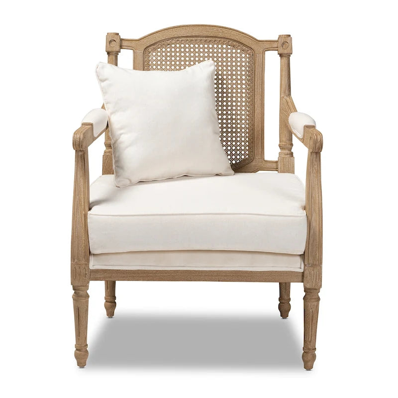Fauteuil en bois rembourré en tissu de style provincial français Clemence