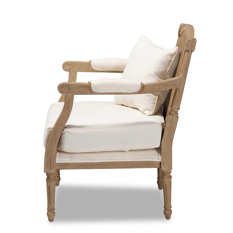 Fauteuil en bois rembourré en tissu de style provincial français Clemence