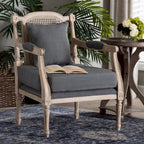 Fauteuil en bois rembourré en tissu de style provincial français Clemence