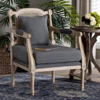 Fauteuil en bois rembourré en tissu de style provincial français Clemence