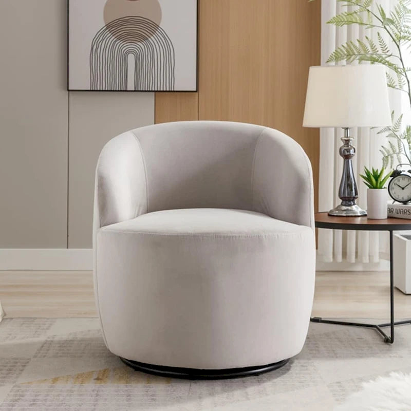 Fauteuil pivotant d'appoint en velours, fauteuil crapaud avec anneau en métal thermolaqué