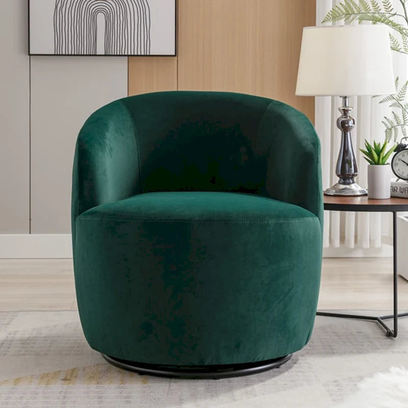 Fauteuil pivotant d'appoint en velours, fauteuil crapaud avec anneau en métal thermolaqué