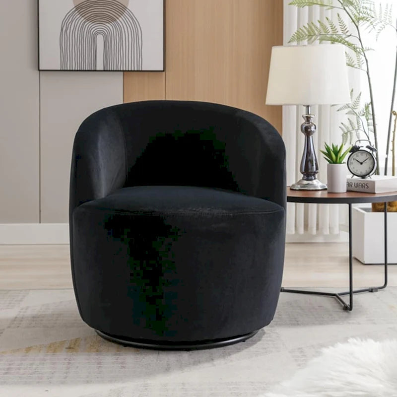 Fauteuil pivotant d'appoint en velours, fauteuil crapaud avec anneau en métal thermolaqué