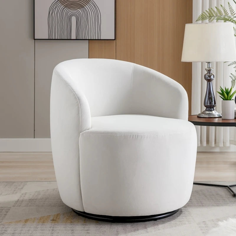 Fauteuil pivotant d'appoint en velours, fauteuil crapaud avec anneau en métal thermolaqué