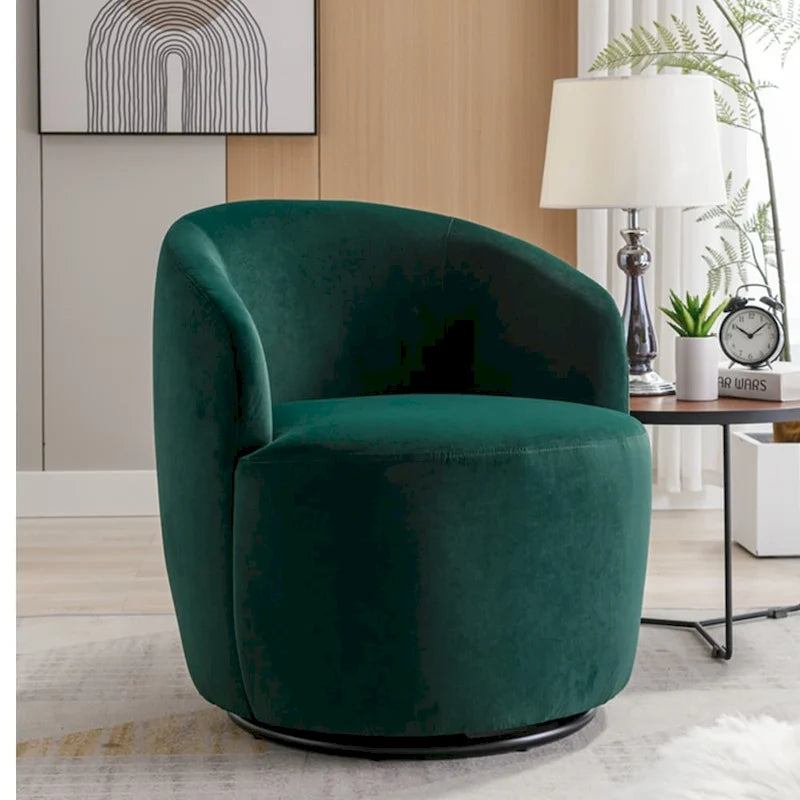 Fauteuil pivotant d'appoint en velours, fauteuil crapaud avec anneau en métal thermolaqué