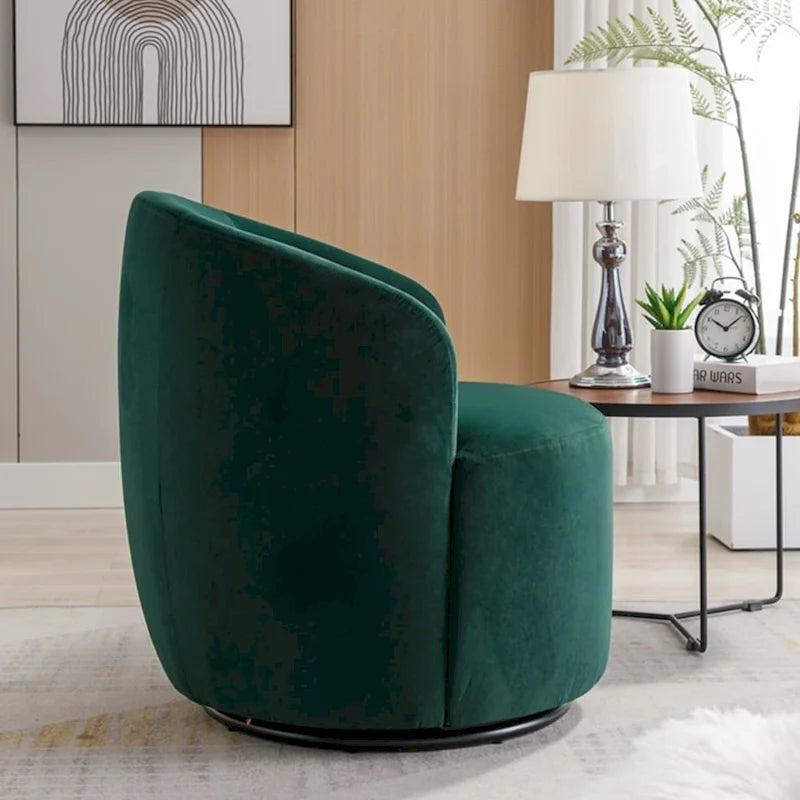 Fauteuil pivotant d'appoint en velours, fauteuil crapaud avec anneau en métal thermolaqué