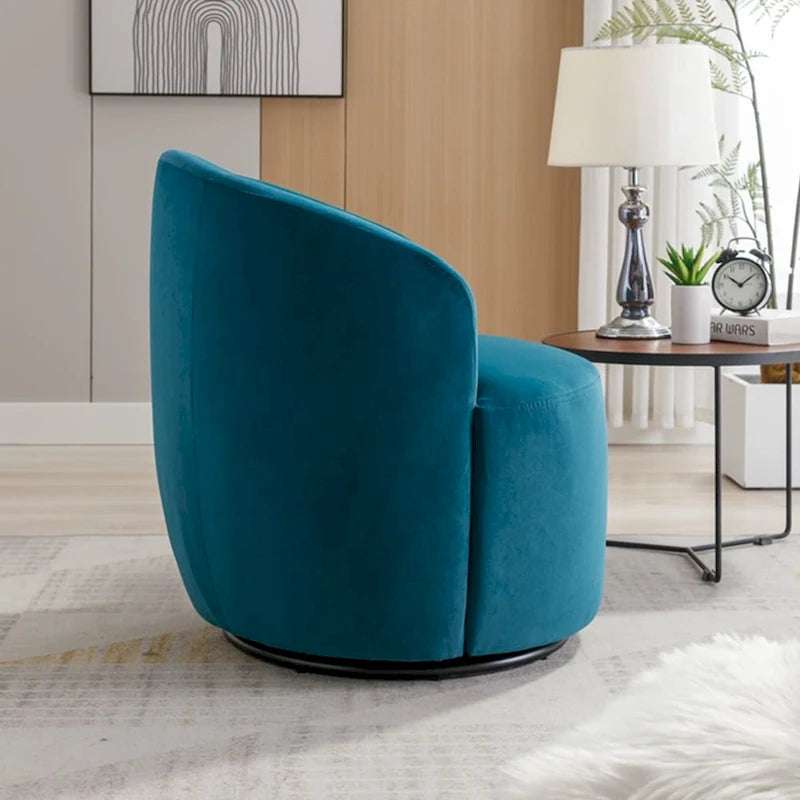 Fauteuil pivotant d'appoint en velours, fauteuil crapaud avec anneau en métal thermolaqué