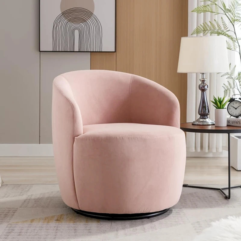 Fauteuil pivotant d'appoint en velours, fauteuil crapaud avec anneau en métal thermolaqué