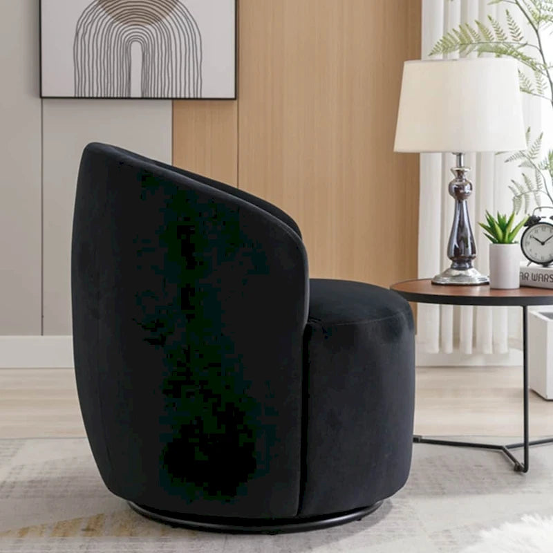 Fauteuil pivotant d'appoint en velours, fauteuil crapaud avec anneau en métal thermolaqué