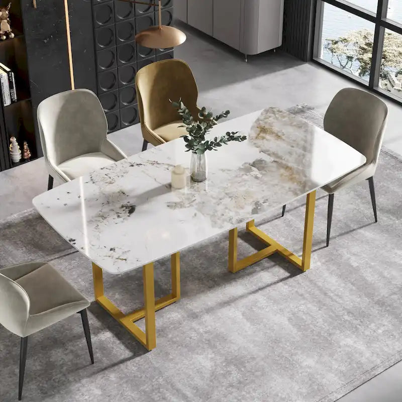 Table à manger rectangulaire moderne en pierre frittée de 180 cm pour 8 personnes