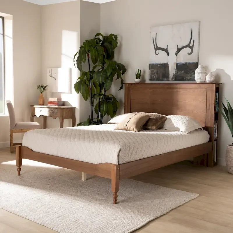 Lit plate-forme de rangement rustique Dehaney avec étagères