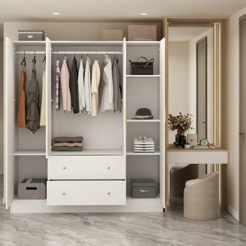 Armoire penderie en bois avec miroir 4 portes 2 tiroirs