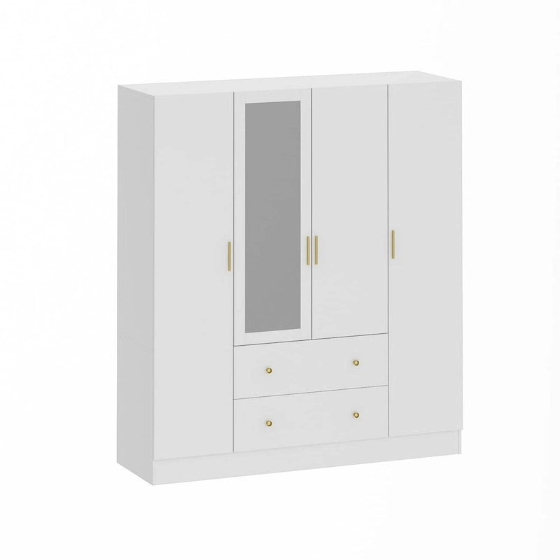Armoire penderie en bois avec miroir 4 portes 2 tiroirs