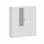 Armoire penderie en bois avec miroir 4 portes 2 tiroirs
