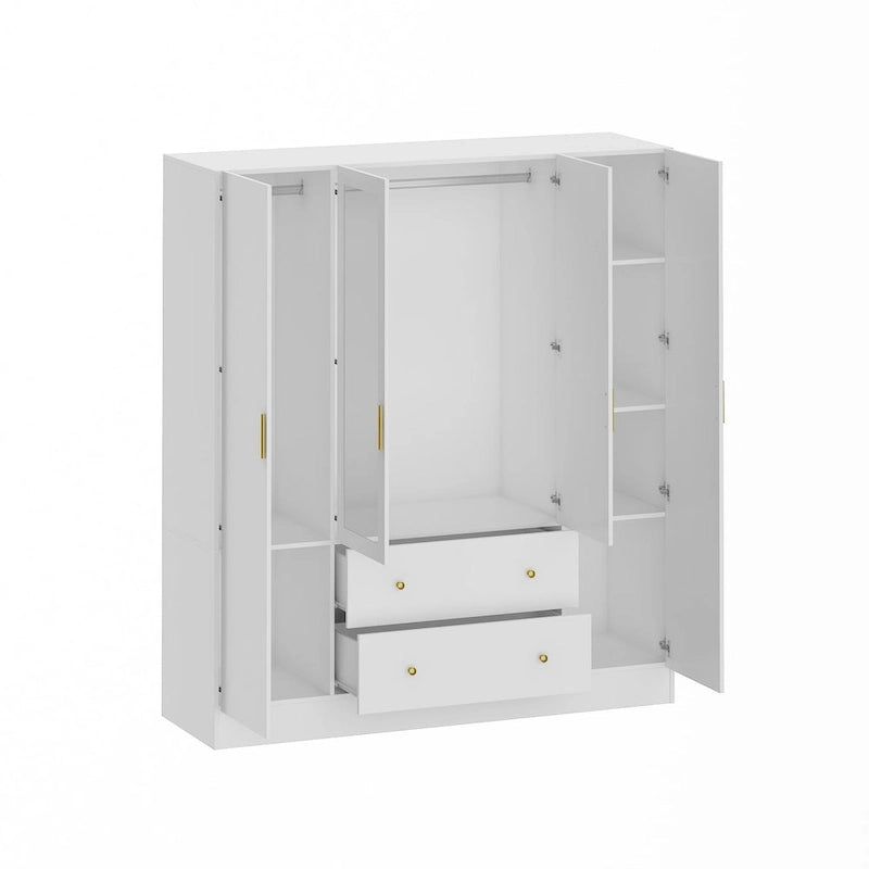 Armoire penderie en bois avec miroir 4 portes 2 tiroirs