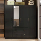 Armoire penderie en bois avec miroir 4 portes 2 tiroirs