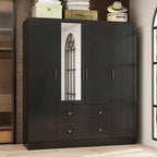 Armoire penderie en bois avec miroir 4 portes 2 tiroirs