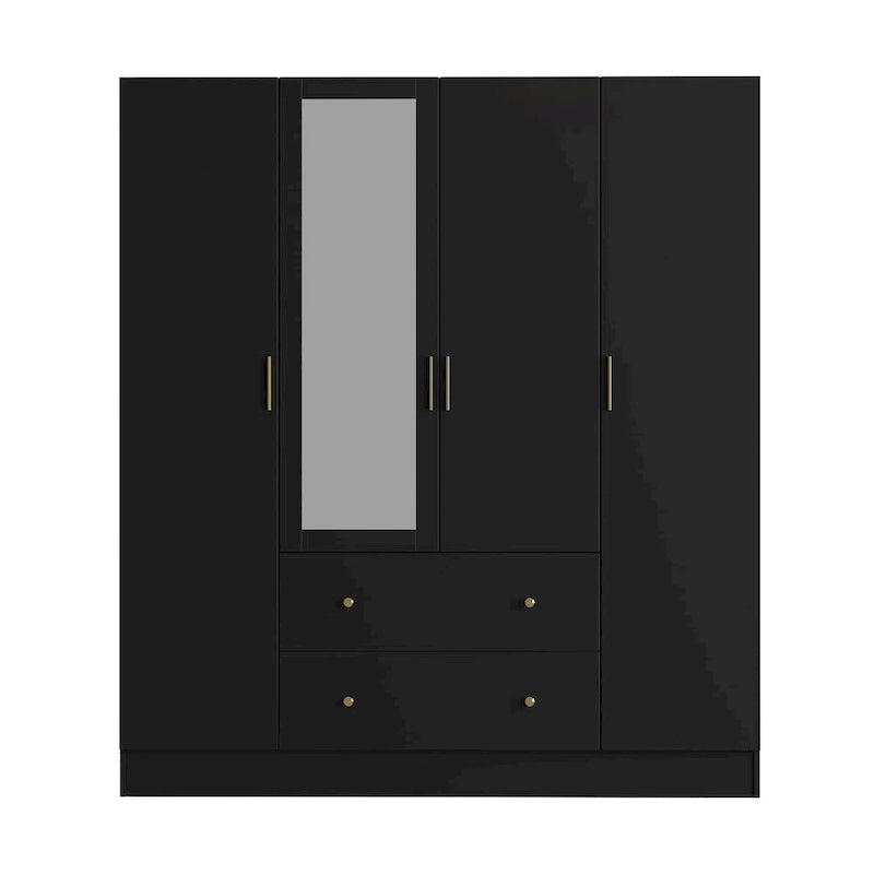 Armoire penderie en bois avec miroir 4 portes 2 tiroirs