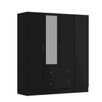 Armoire penderie en bois avec miroir 4 portes 2 tiroirs