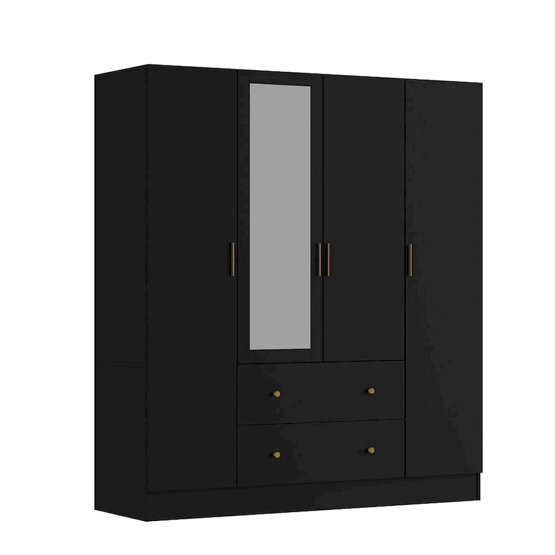 Armoire penderie en bois avec miroir 4 portes 2 tiroirs