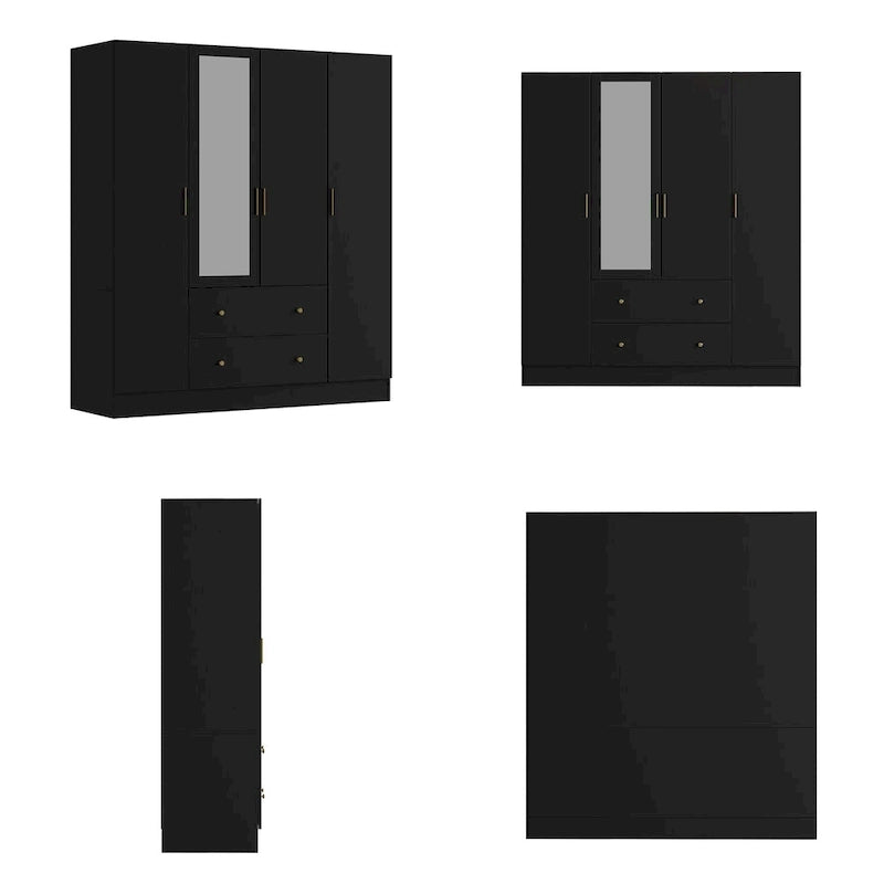Armoire penderie en bois avec miroir 4 portes 2 tiroirs