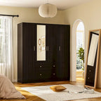 Armoire penderie en bois avec miroir 4 portes 2 tiroirs