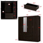 Armoire penderie en bois avec miroir 4 portes 2 tiroirs