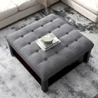 Pouf de rangement cocktail transitionnel en lin capitonné avec clous décoratifs