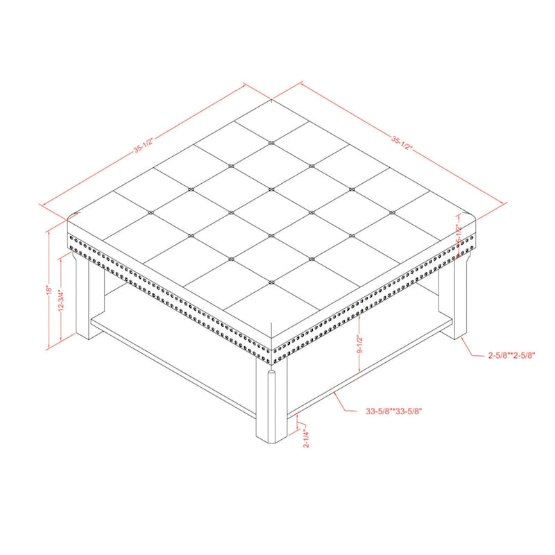 Pouf de rangement cocktail transitionnel en lin capitonné avec clous décoratifs