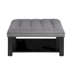 Pouf de rangement cocktail transitionnel en lin capitonné avec clous décoratifs